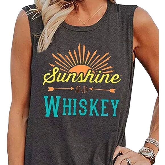 Sunshine & Whiskey Grey Graphic Muscle Tank - Picture 1 of 3
